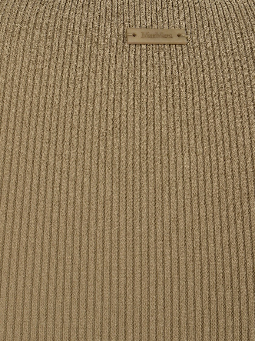 Max Mara Fitted Brown Ribbed Top With Wide Shoulders