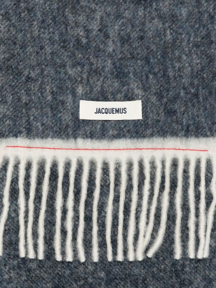 Jacquemus Dark Grey Red Stitching Fringed Scarf