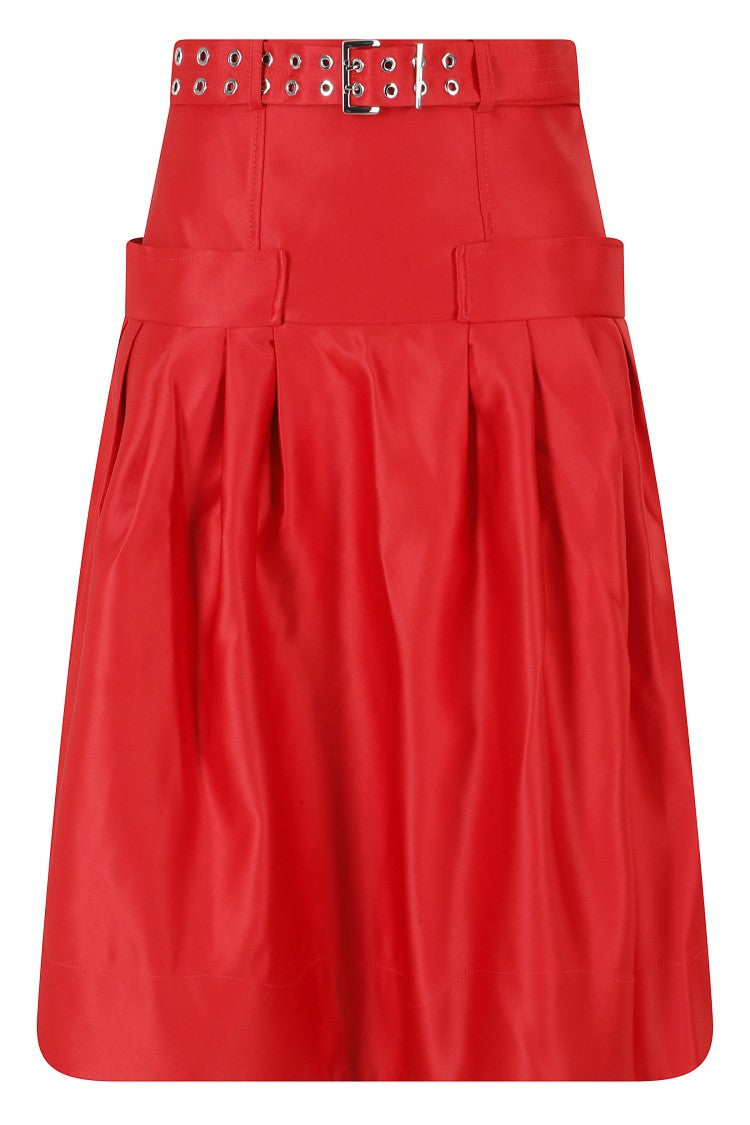 Ganni Red Duchesse Satin Belted Recycled-Polyester Mini Skirt