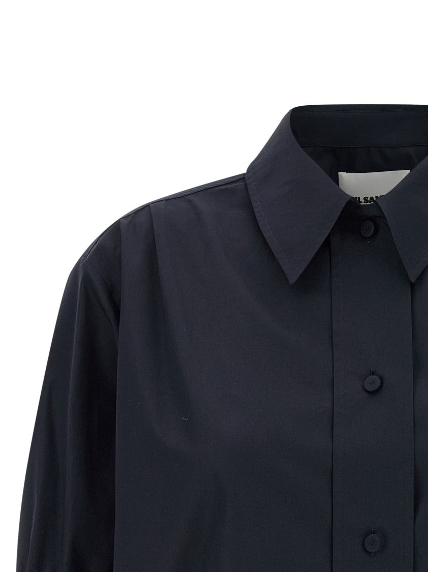 Jil Sander Boxy Black Cotton Poplin Shirt With Curled Sleeves