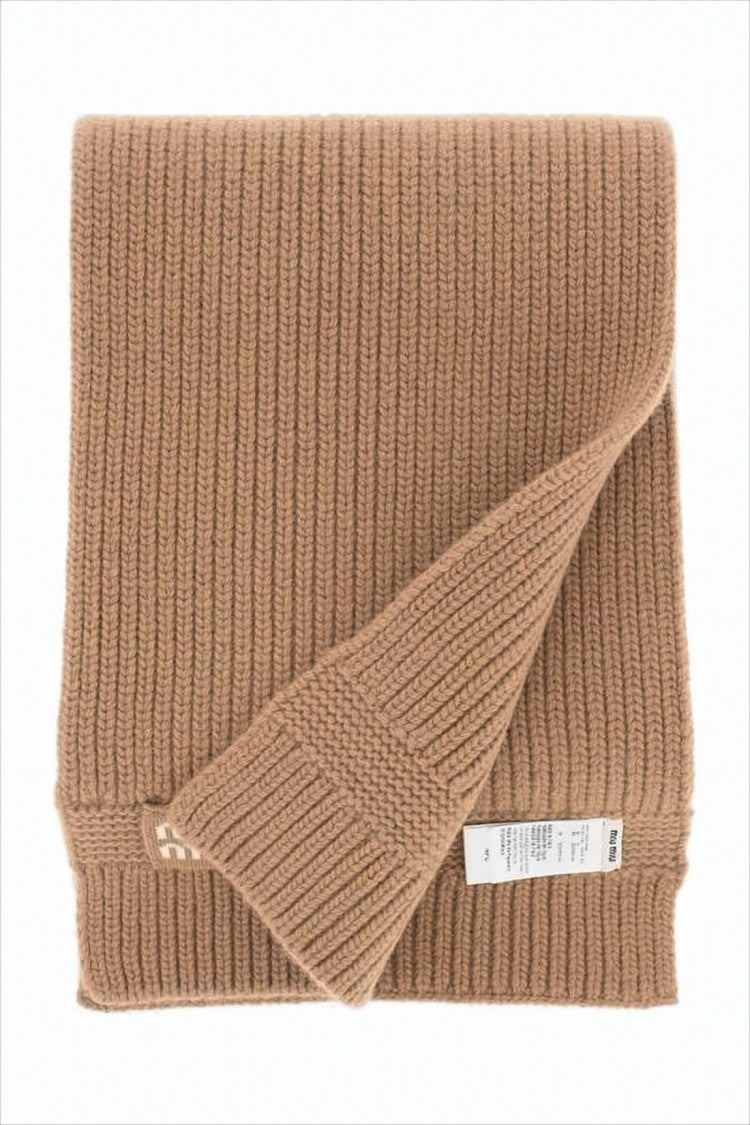 Miu Miu Ribbed Knit Scarf In Warm Neutral Tone