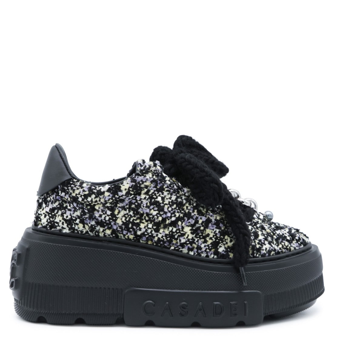 Casadei Black Silver Platform Rubber Sole Sneakers