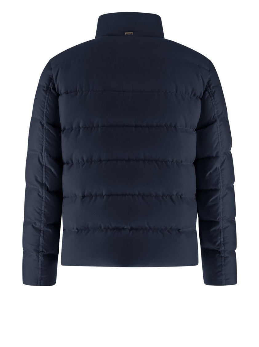 Herno Quilted Bomber Jacket With Faux Fur Collar And Silver Logo