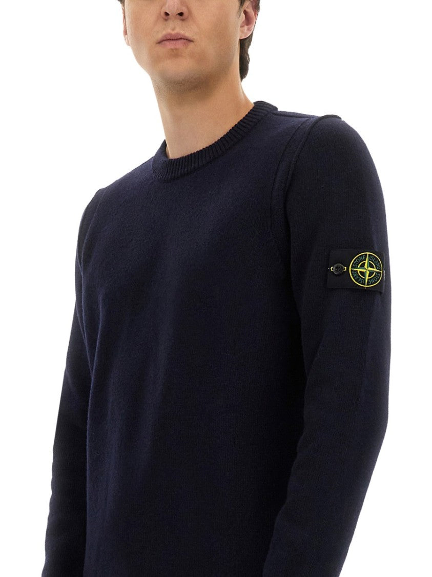 Stone Island Fitted Black Wool Jersey With Crew Neckline