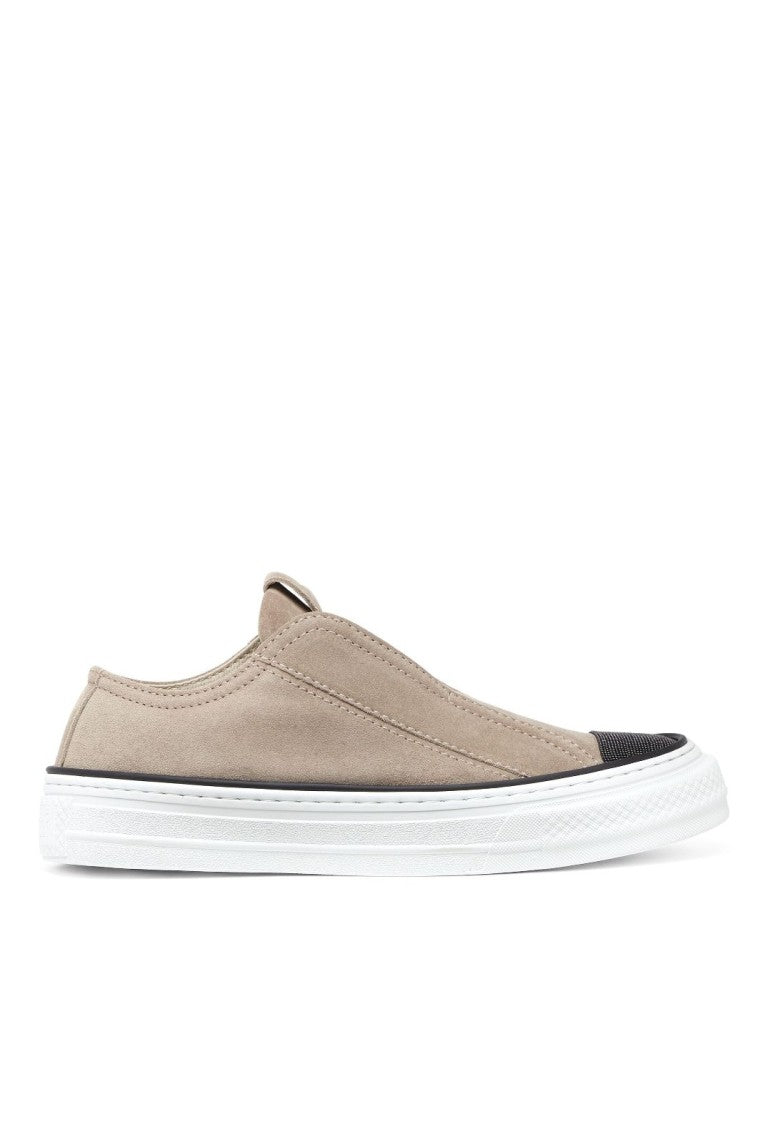 Brunello Cucinelli Suede Slip-On Footwear With Textured Toe Cap