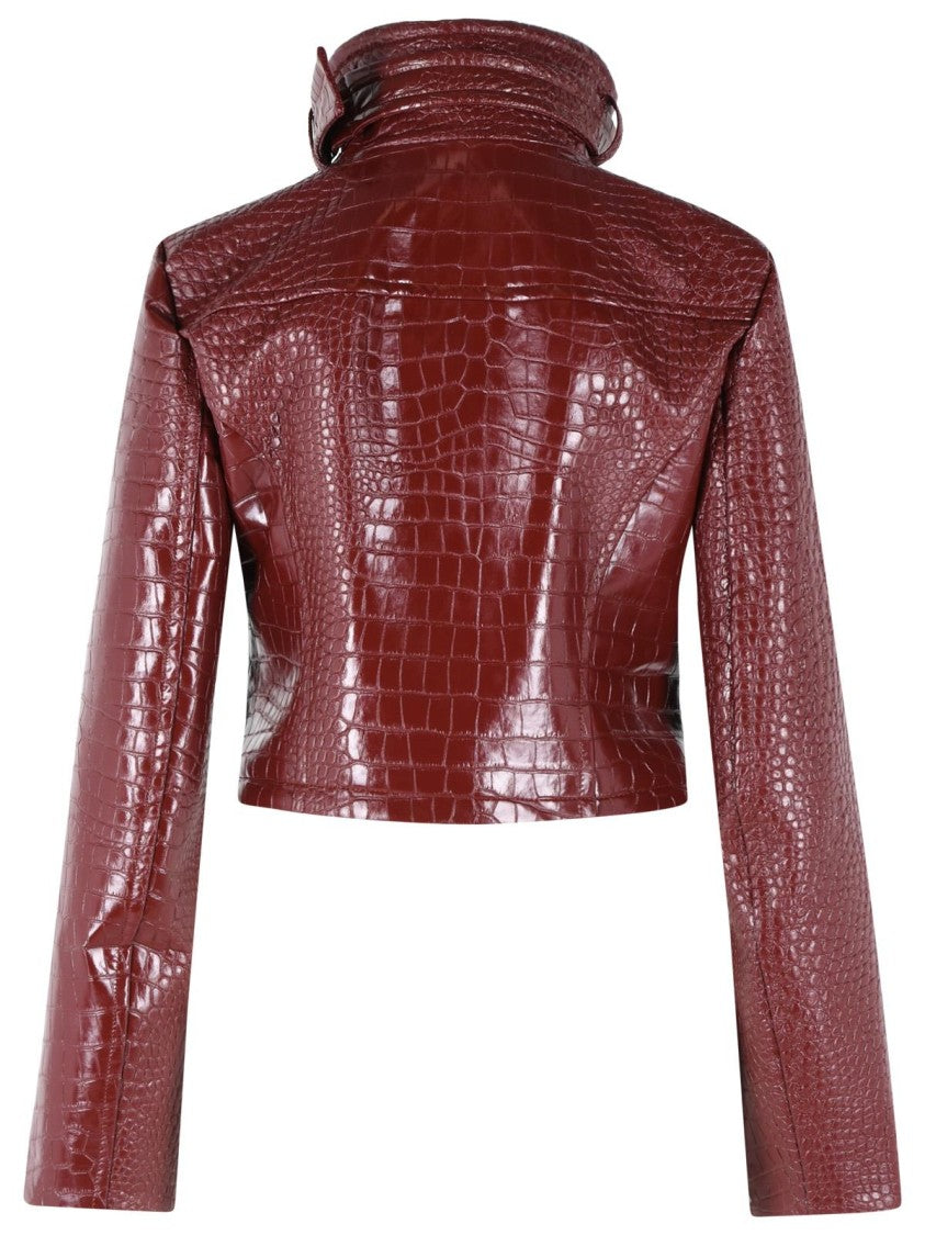 Sportmax 'Sultan' Crop Jacket In Dark Red Alligator Print Patent Leather