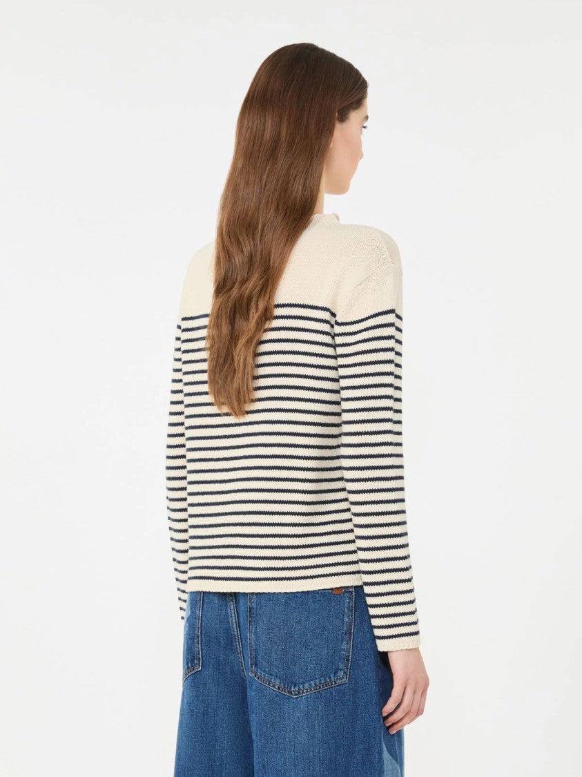 Max Mara Knitted Long-Sleeve Top With Horizontal Navy Stripes
