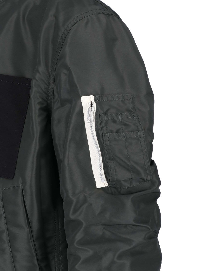 Sacai Reversible Black And Dark Olive Cropped Jacket
