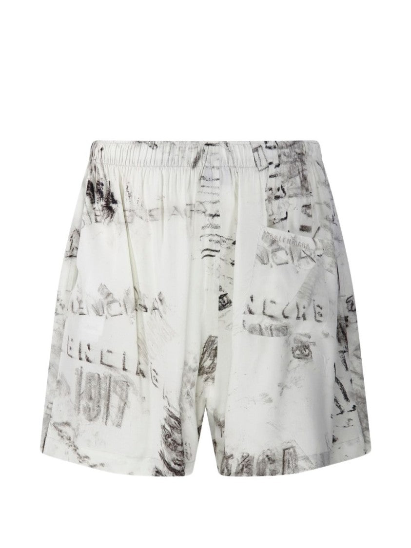 Balenciaga Washed Crayon Print Viscose Poplin Pyjama Shorts