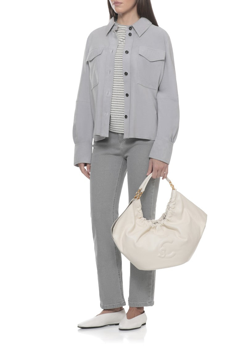Coccinelle Medium Ivory Leather Shoulder Bag With Gold-Tone Accents