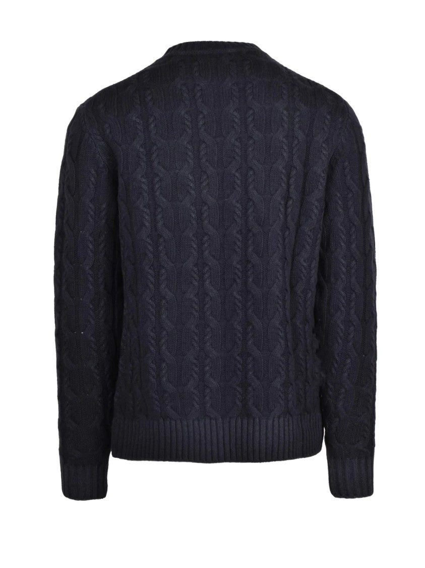 Daniele Fiesoli High Neck Black Cable Knit Sweater With Ribbed Accents