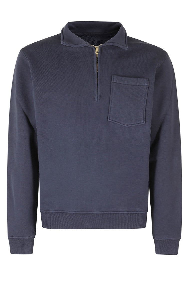 Fortela Blue Classic Collar Golden Zip Cotton Fleece Sweatshirt