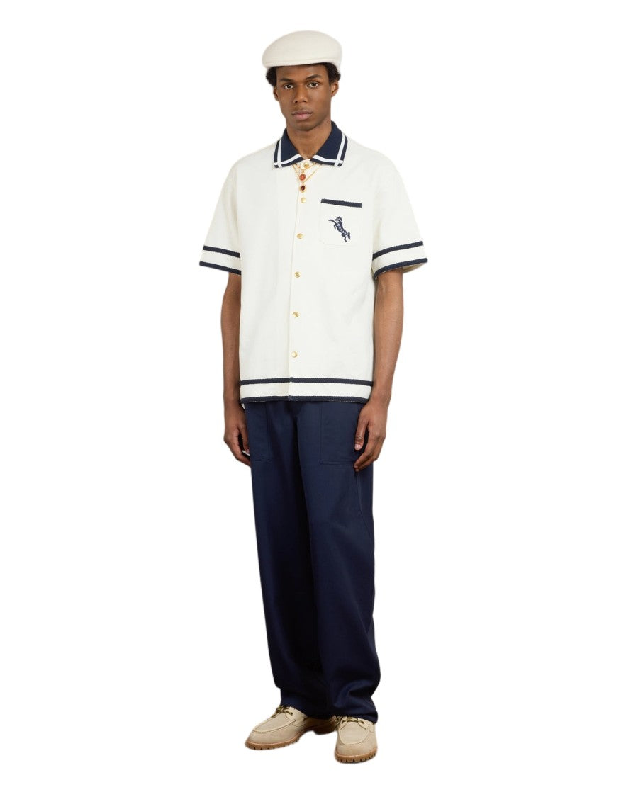 Drôle De Monsieur White Cheval Embroidered Cotton Piqué Shirt