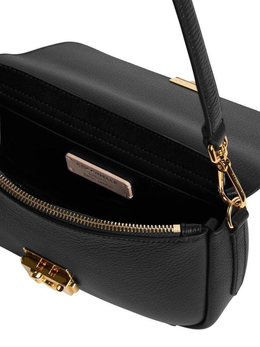 Coccinelle Pebbled Leather Medium C-Me Lock Logo Shoulder Bag