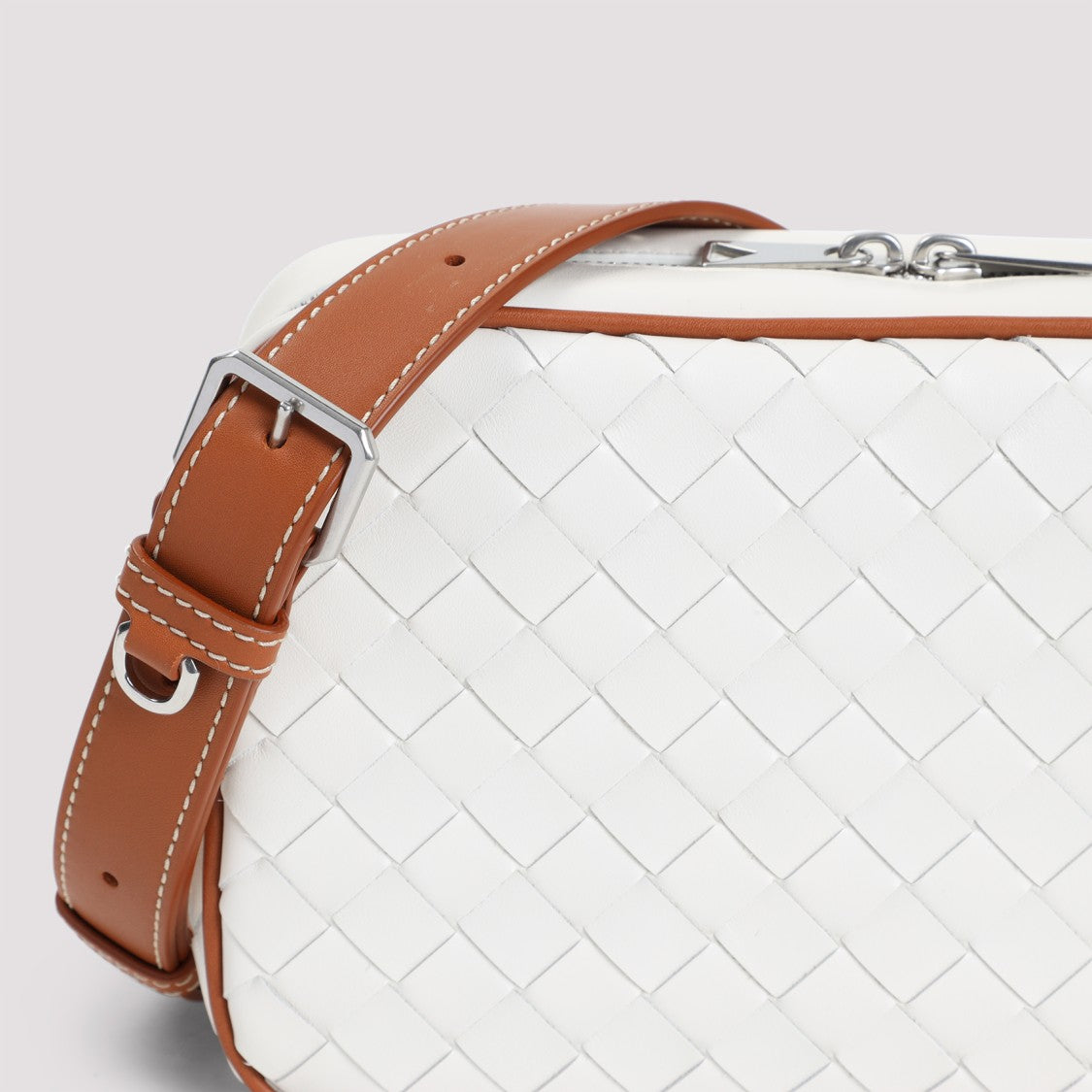 Bottega Veneta Small Camera White Leather Shoulder Bag