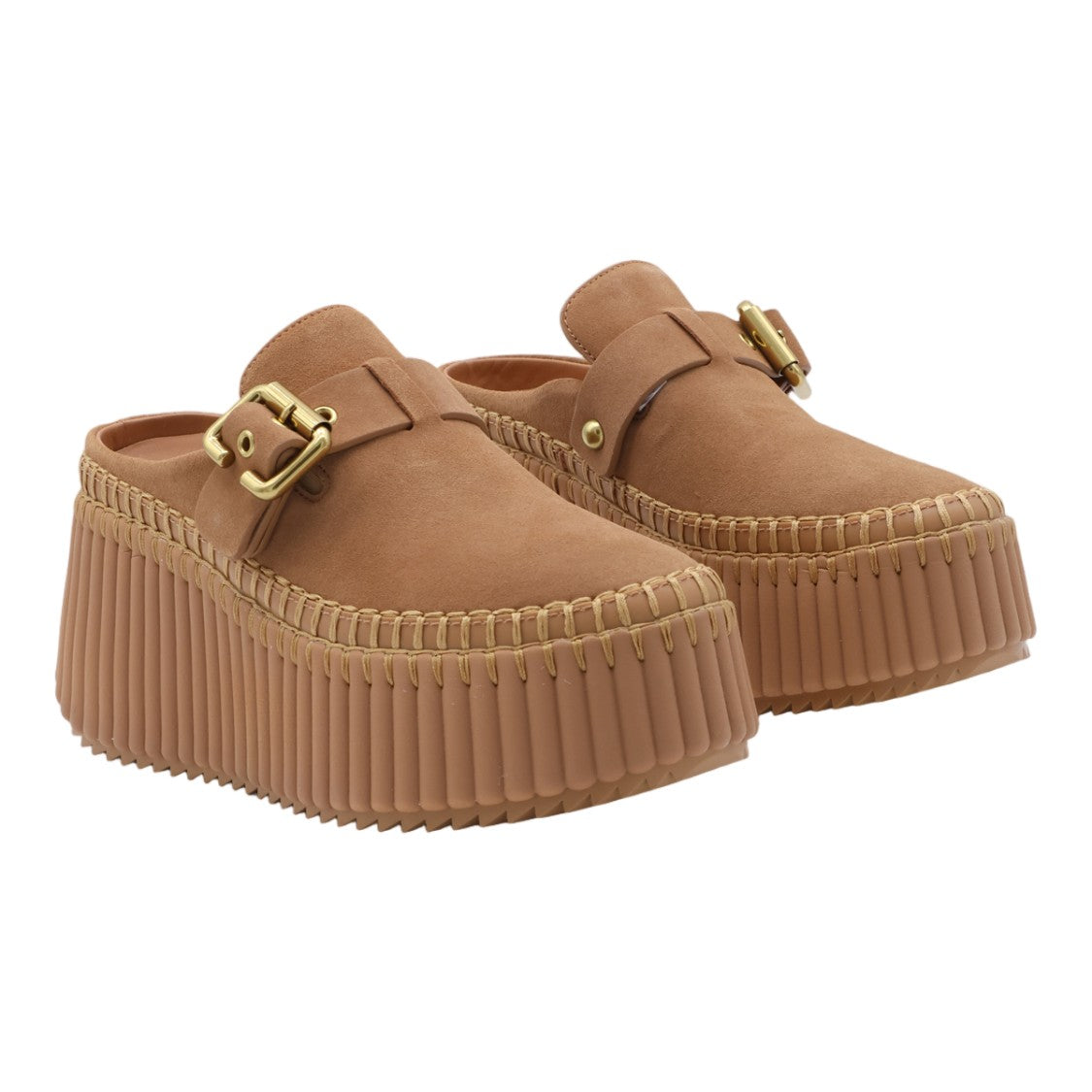Chloé Brown Platform Sneakers With Gold Buckle Strap