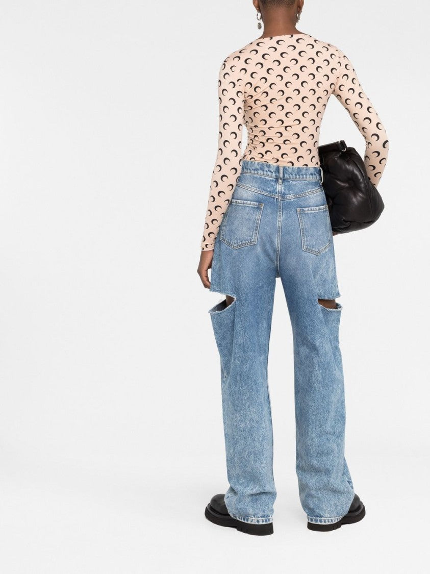 Marine Serre Crescent Moon Print Jersey Top