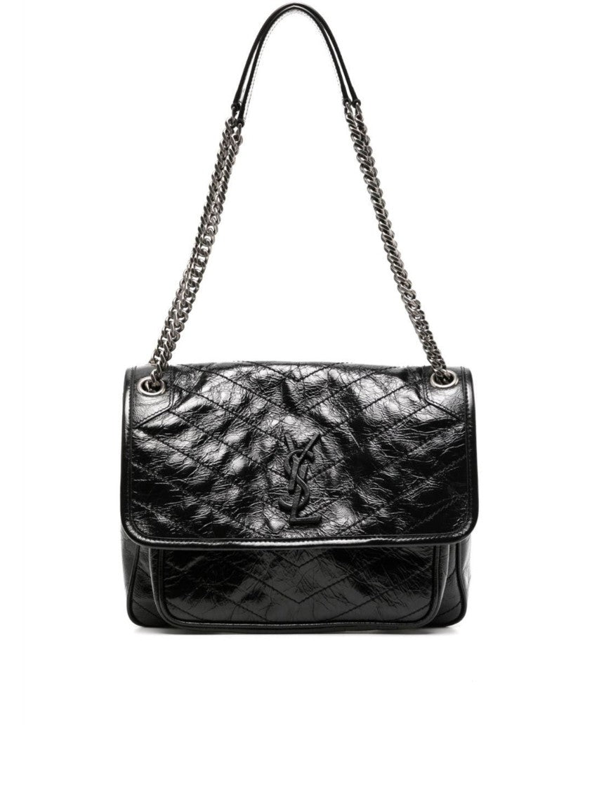 Saint Laurent Quilted Black Shoulder Bag With Chain-Link Straps