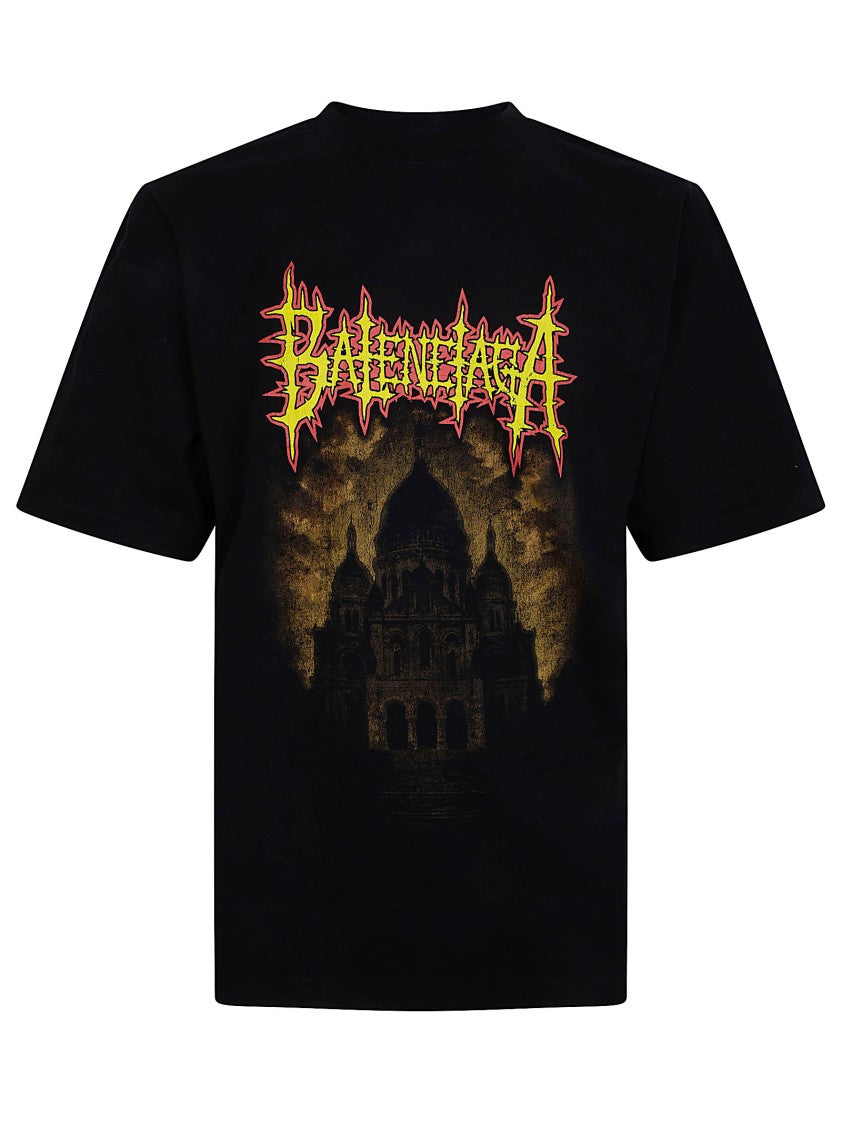 Balenciaga Short-Sleeve Black Jersey T-Shirt With Graphic Print