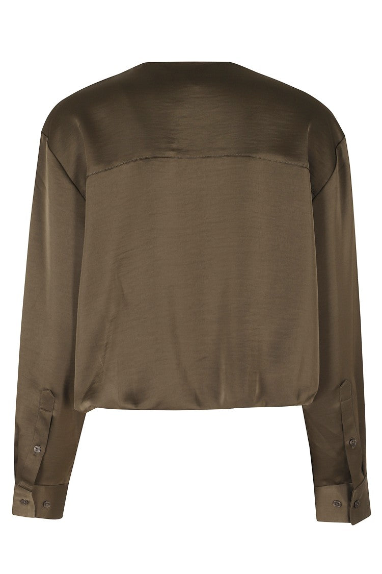 Essentiel Antwerp Dusty Green Draped Recycled Polyester Wrap Top