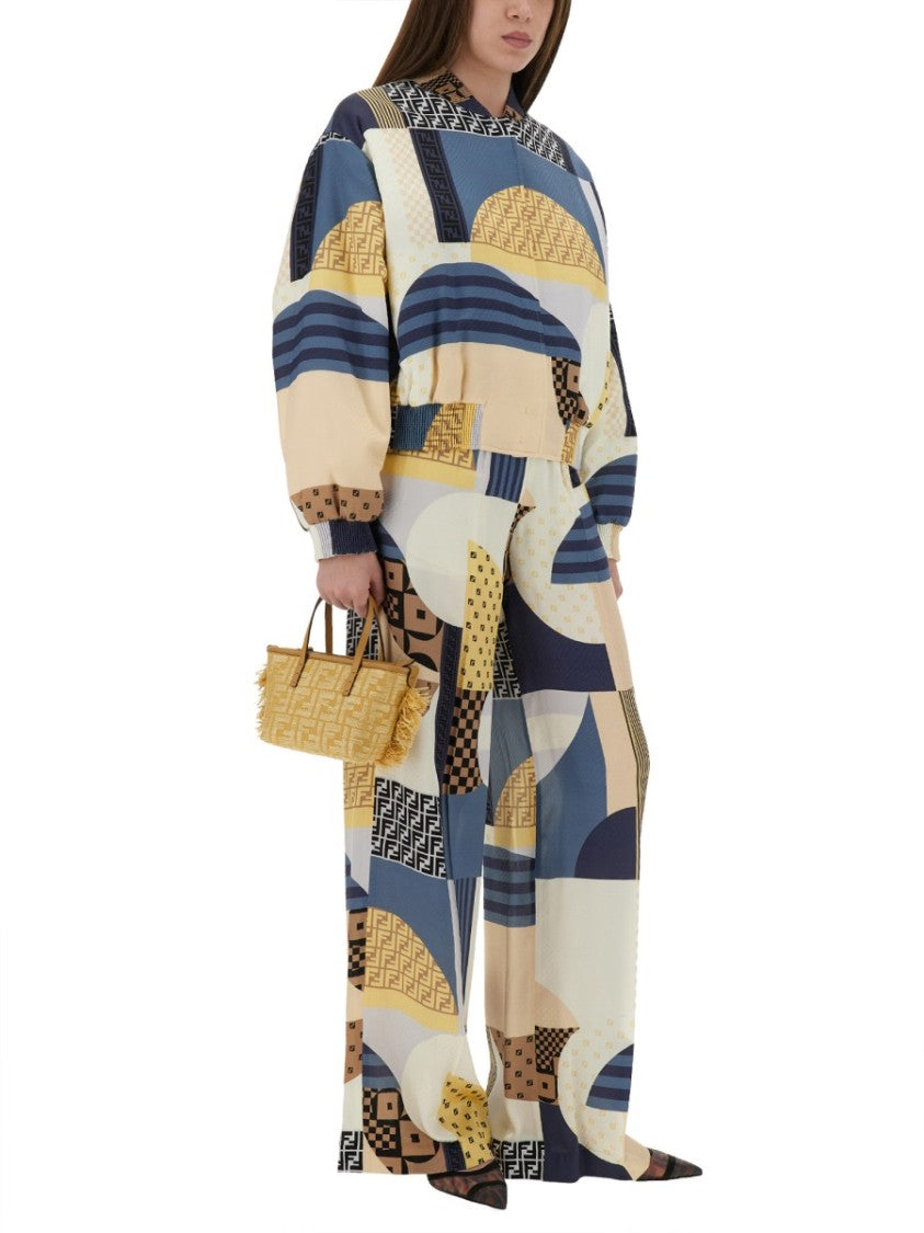 Fendi Silk Bomber Jacket With Patchwork Print