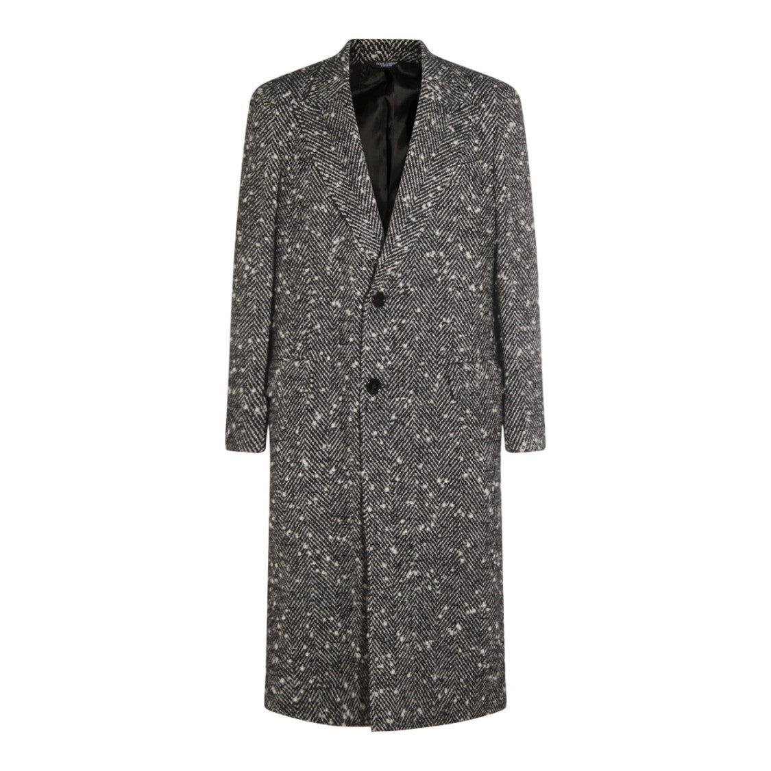 Dolce & Gabbana Textured Herringbone Long Coat With Notched Lapel