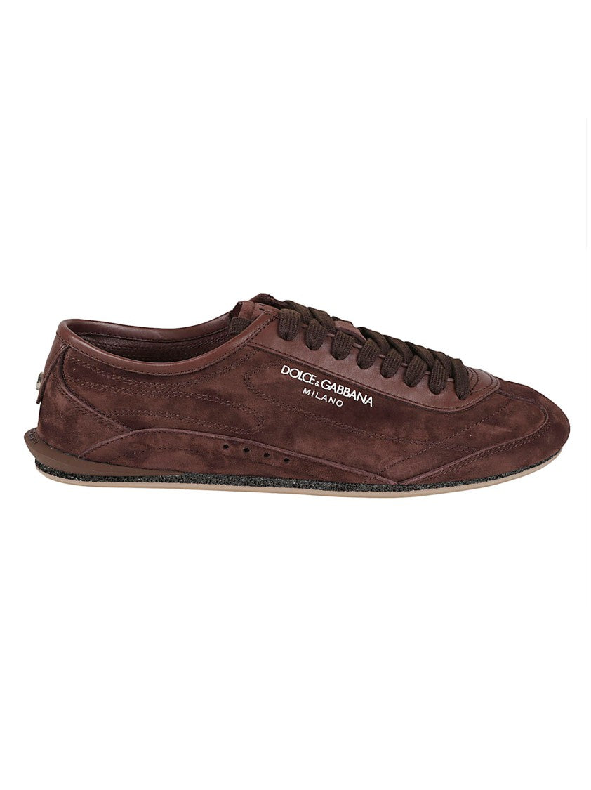 Dolce & Gabbana Brown Calf Leather Low-Profile Sneakers With Perforated Detailing