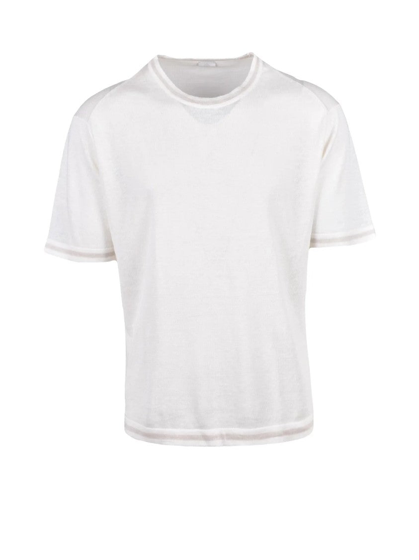 Eleventy White Linen Cotton Crew Neck Top