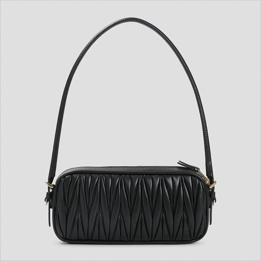 Miu Miu Matelassé Textured Black Lambskin Shoulder Bag