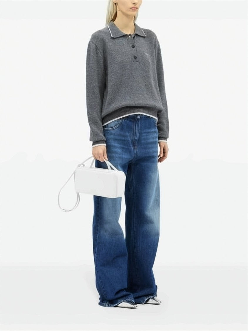 Msgm Polo Knit Sweater With Subtle Piping And Ribbed Details