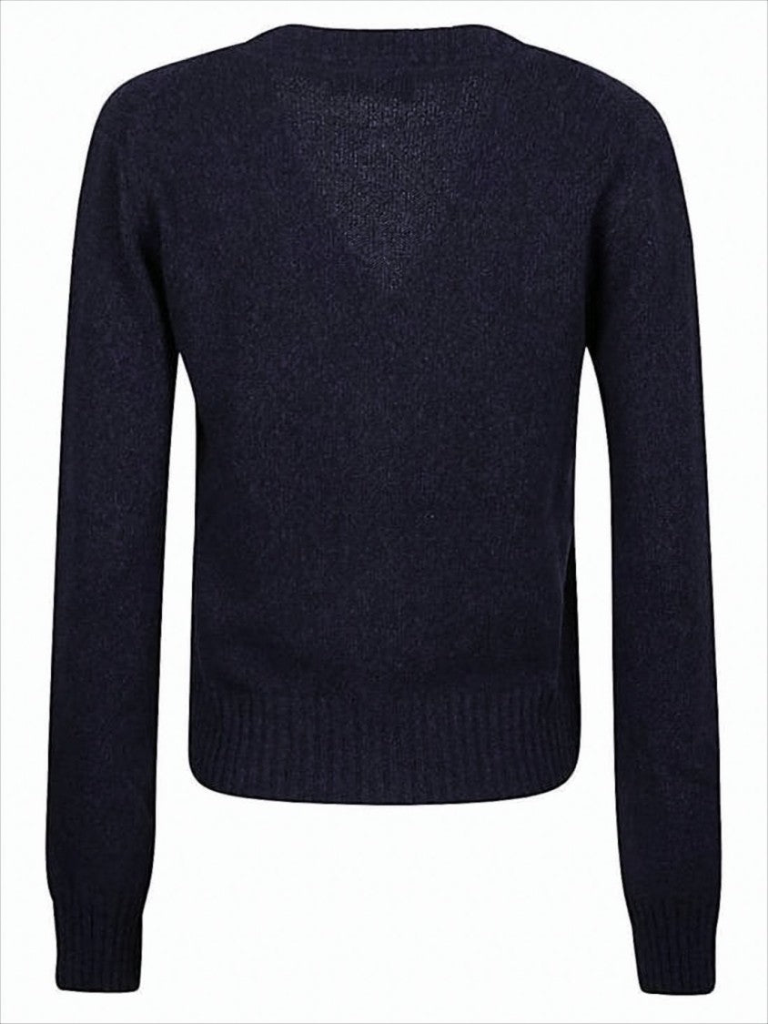 Ami Paris Cropped Blue Cardigan With Deep V-Neckline