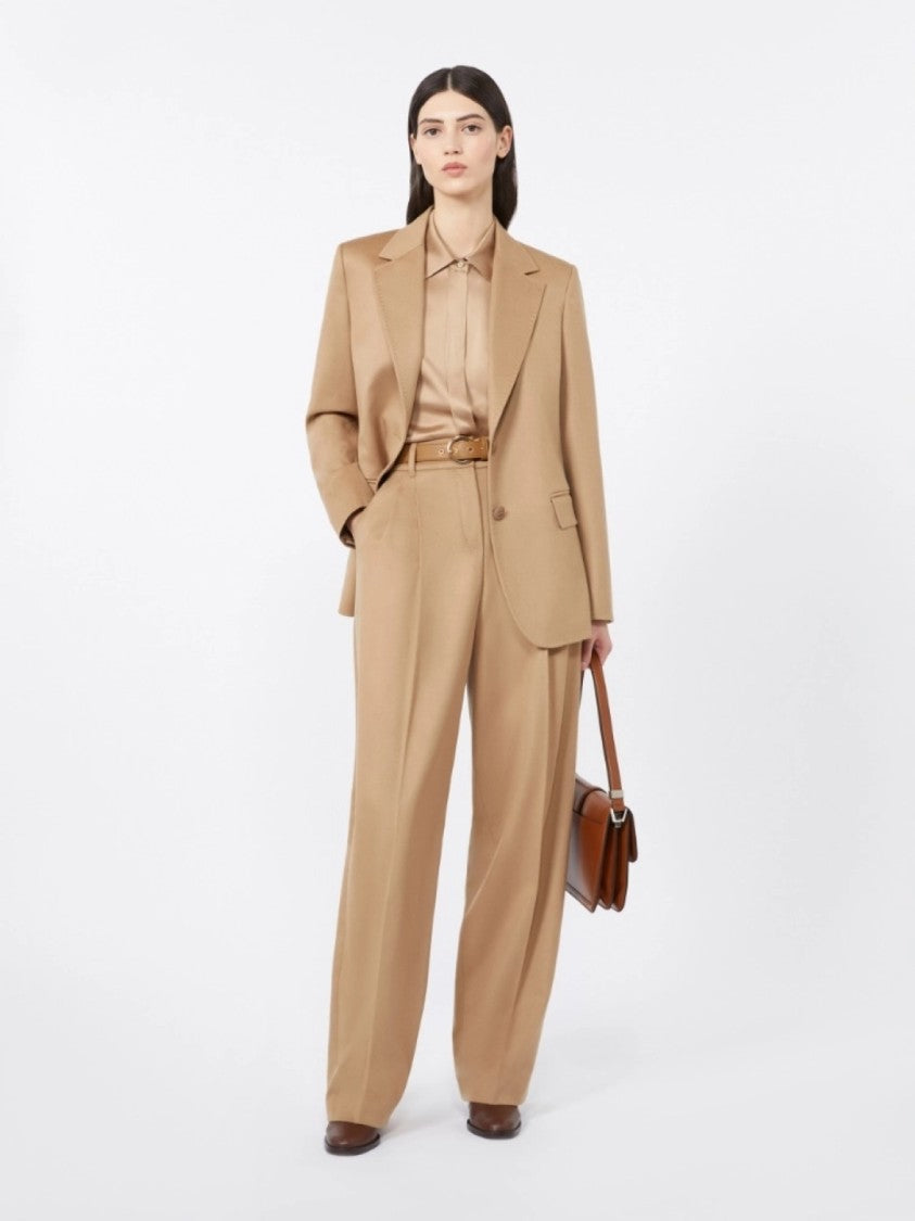 Max Mara Tailored Camel Wide-Leg Trousers With Pleated Front