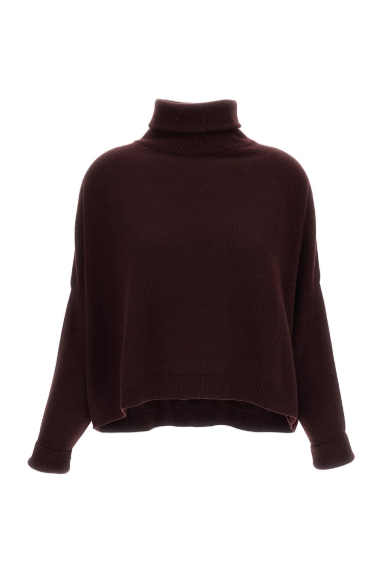 Dusan Burgundy Oversized Asymmetric Pure Cashmere Turtleneck Sweater