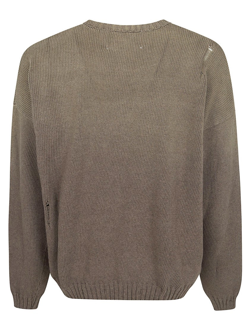 Paly Cotton Knit Sweater With Distressed Details And Hand-Embroidered Patch