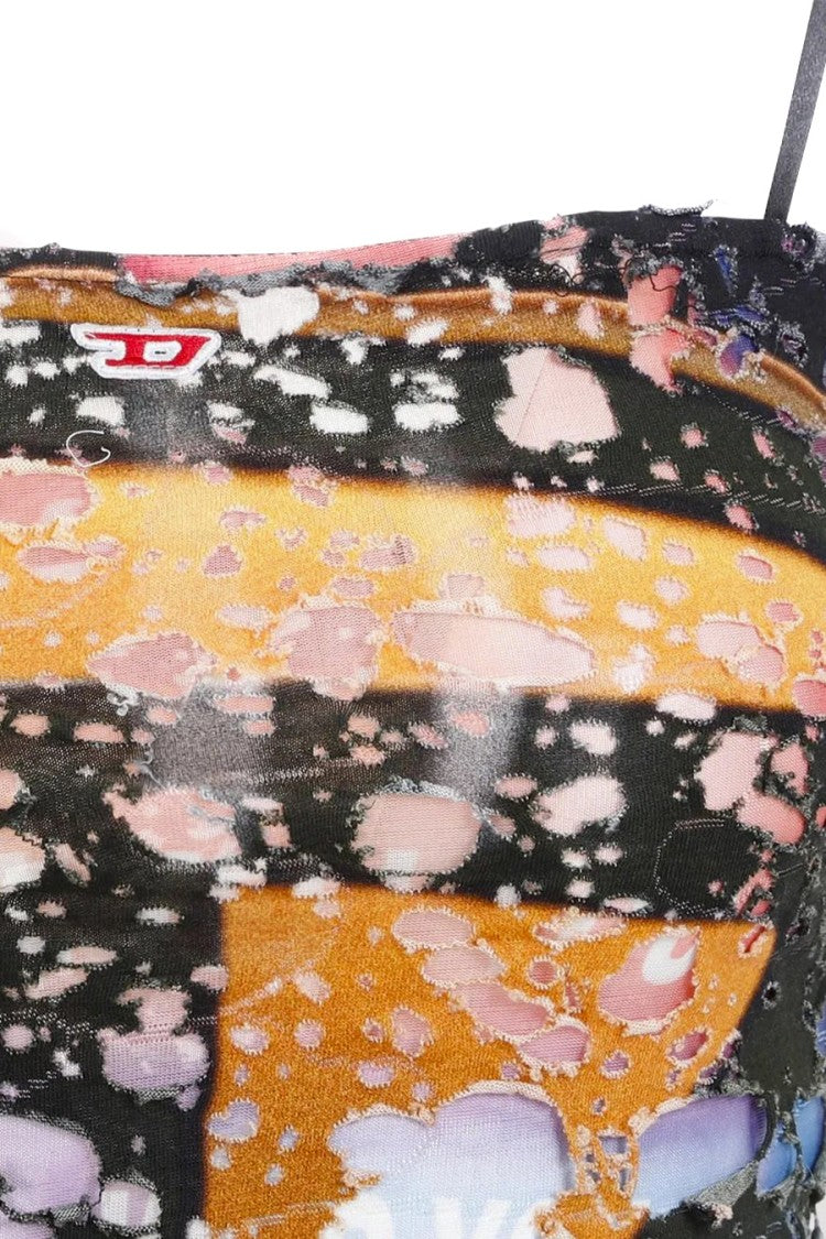 Diesel Trendy Polyester Top With Unique Abstract Print And Adjustable Straps
