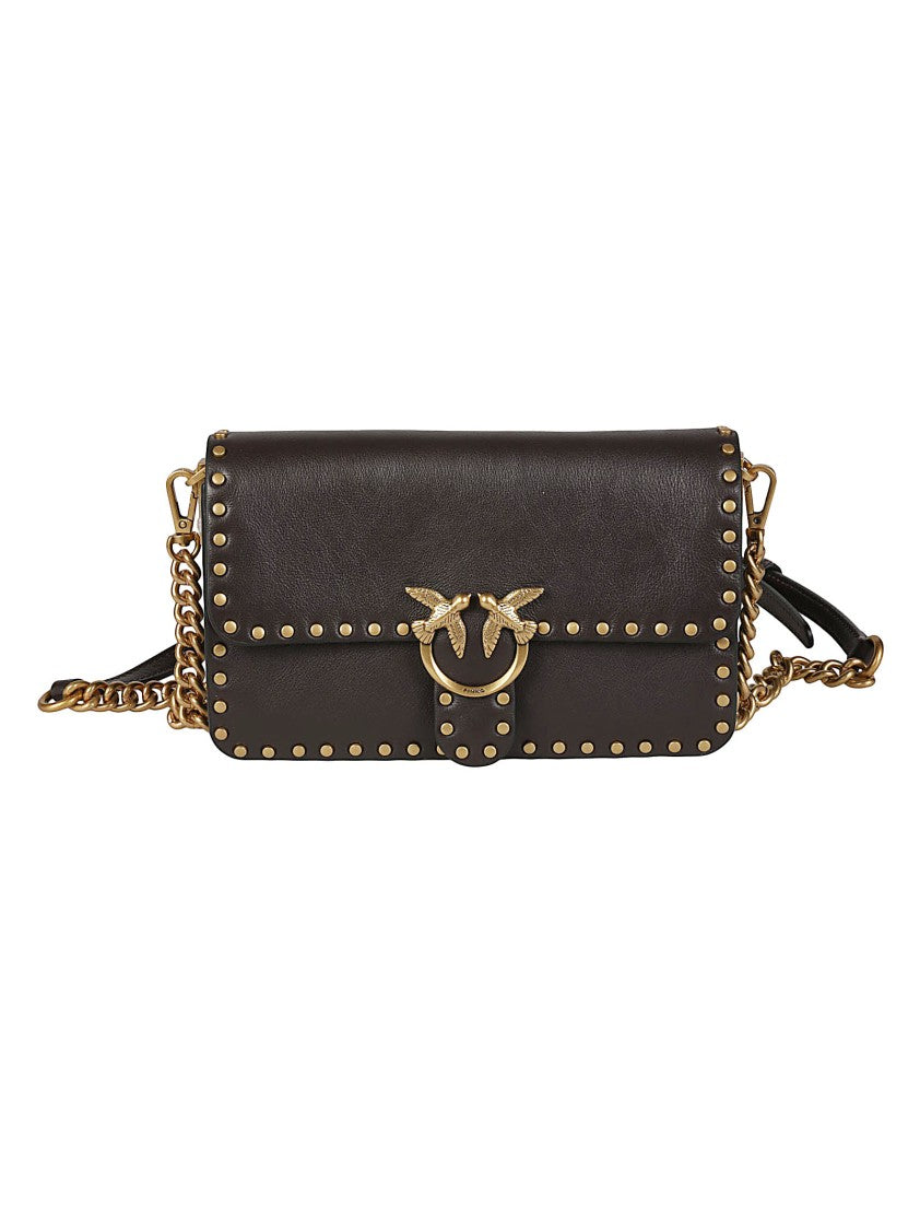 Pinko Love One Slouchy Studded Calfskin Shoulder Bag