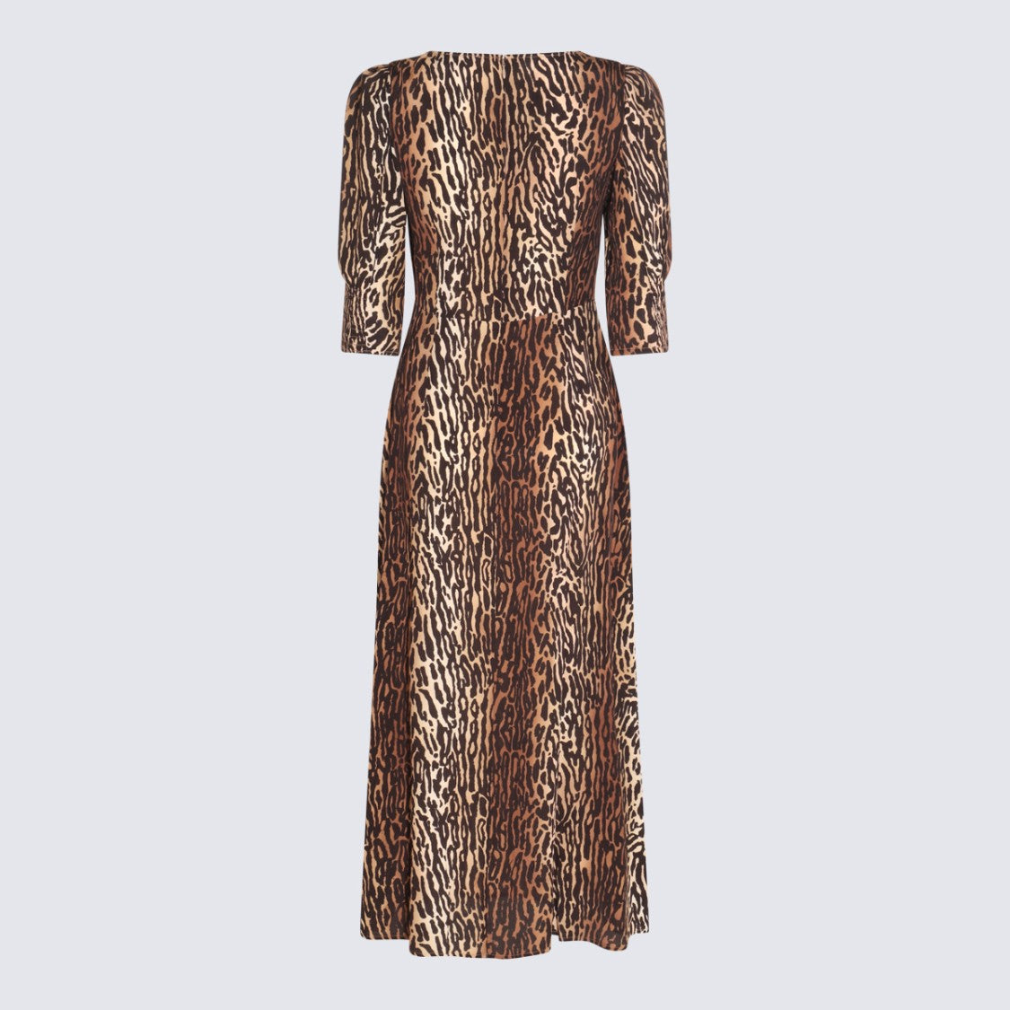 Rixo Animal Print Midi Dress With Fitted Bodice And Unique Ring Detail