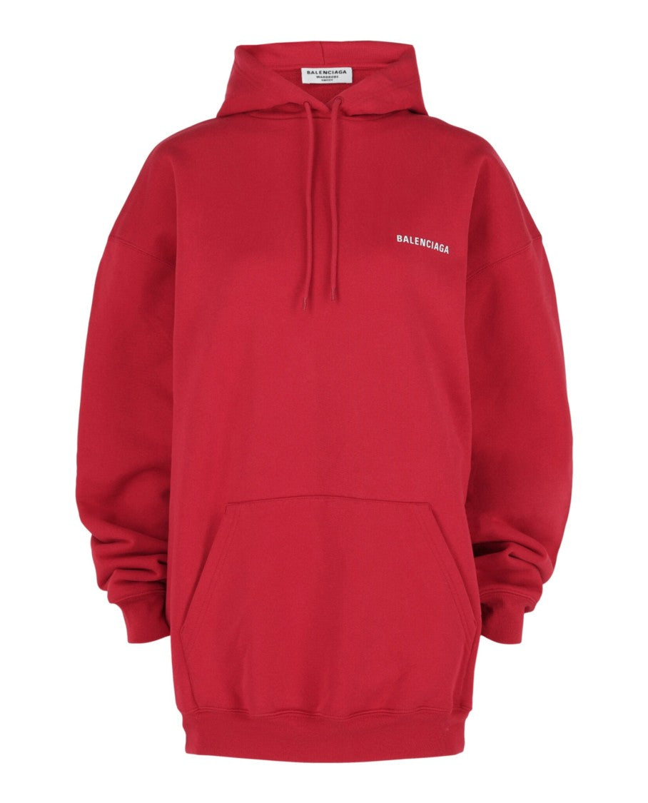 Balenciaga Oversized Red Cotton Hoodie With Signature Logo Prints