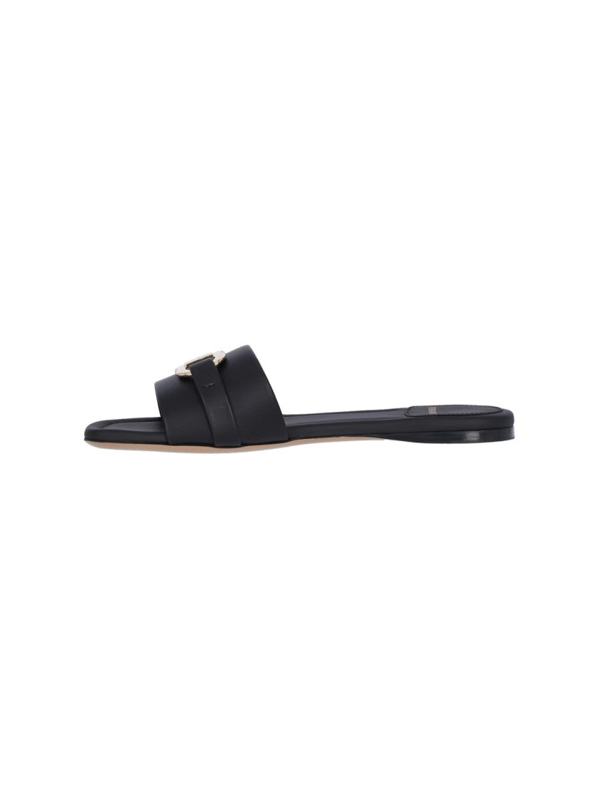 Ferragamo Slide Sandals With Gold-Tone Metal Hardware