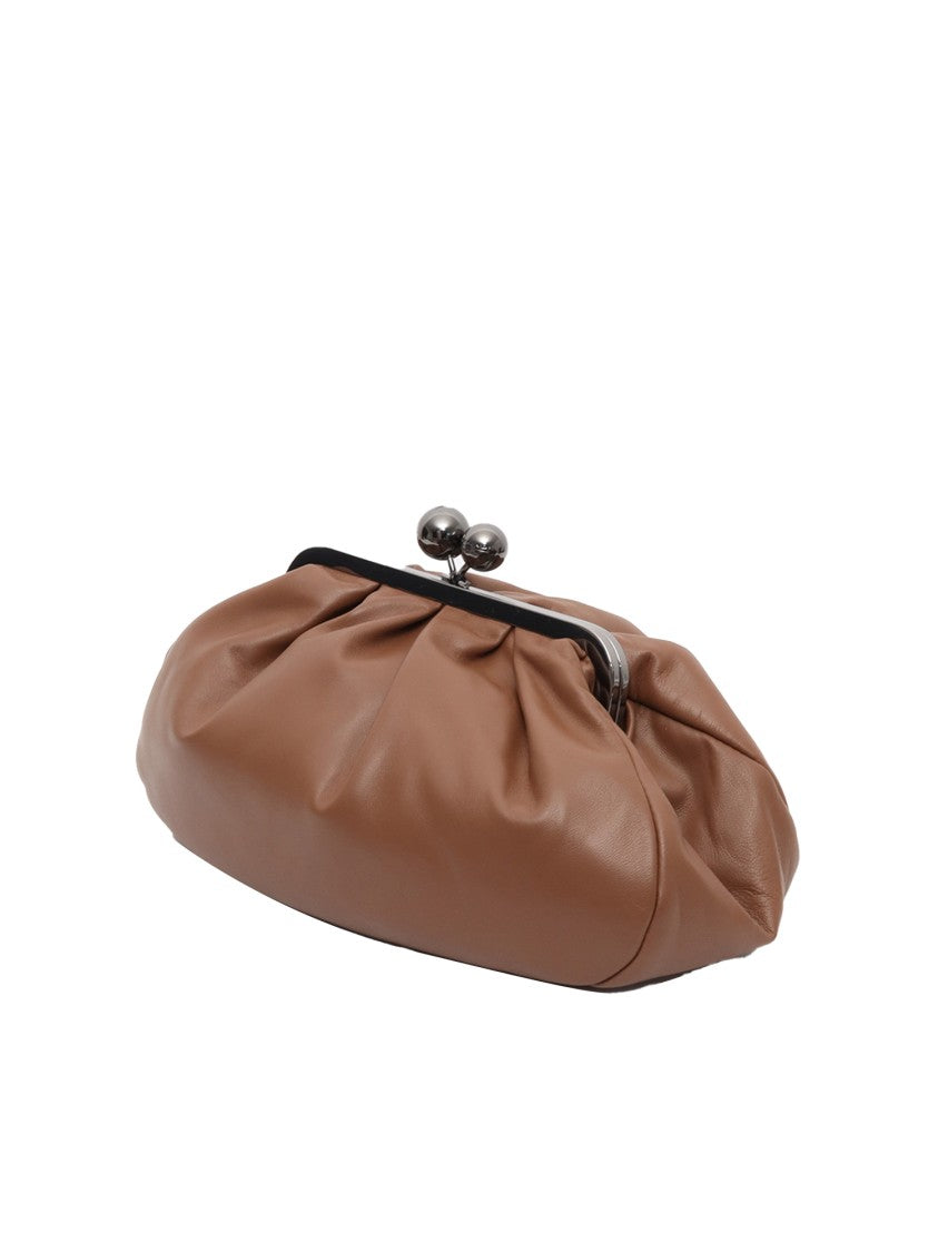 Max Mara Brown Cubico Slouchy Leather Kiss-Lock Clutch