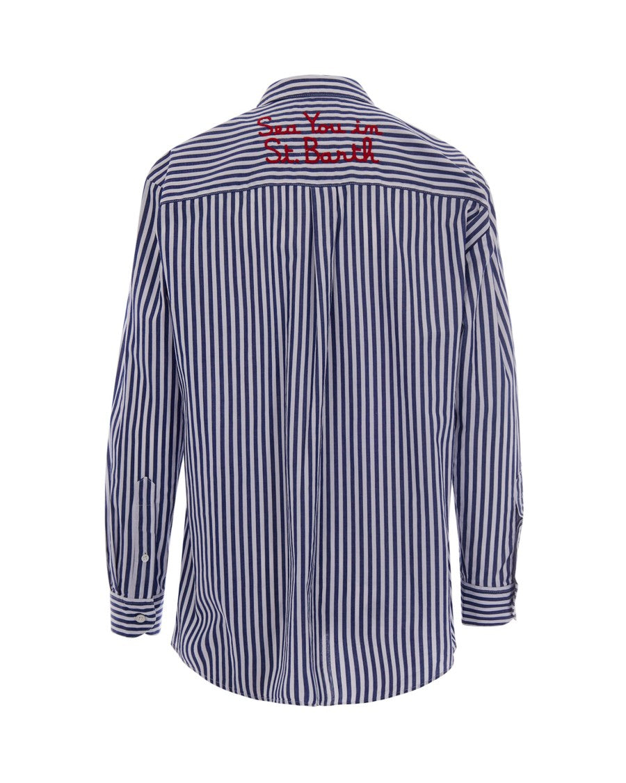 Mc2 Saint Barth Brigitte Oversized Cotton Poplin Shirt With Striped Pattern