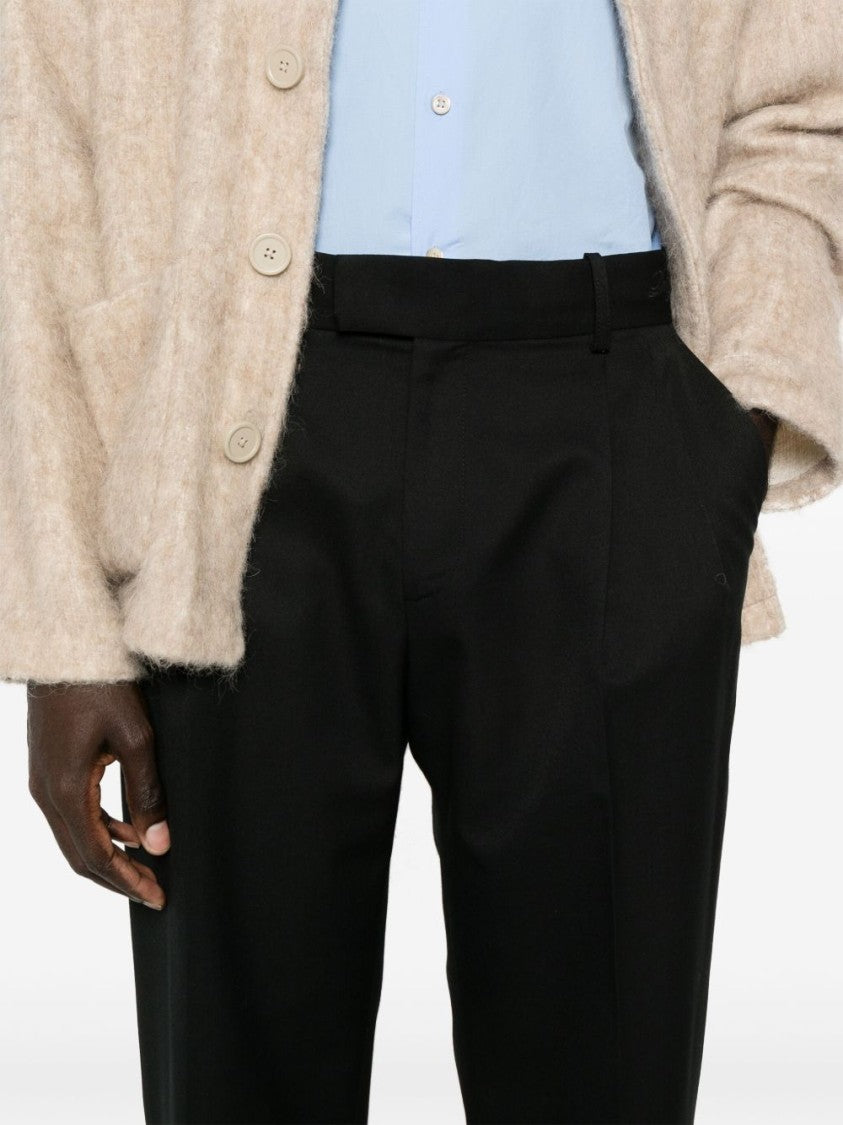 Drôle De Monsieur Tailored Black Twill Weave Pants With Embroidered Logo And Pleat Detailing