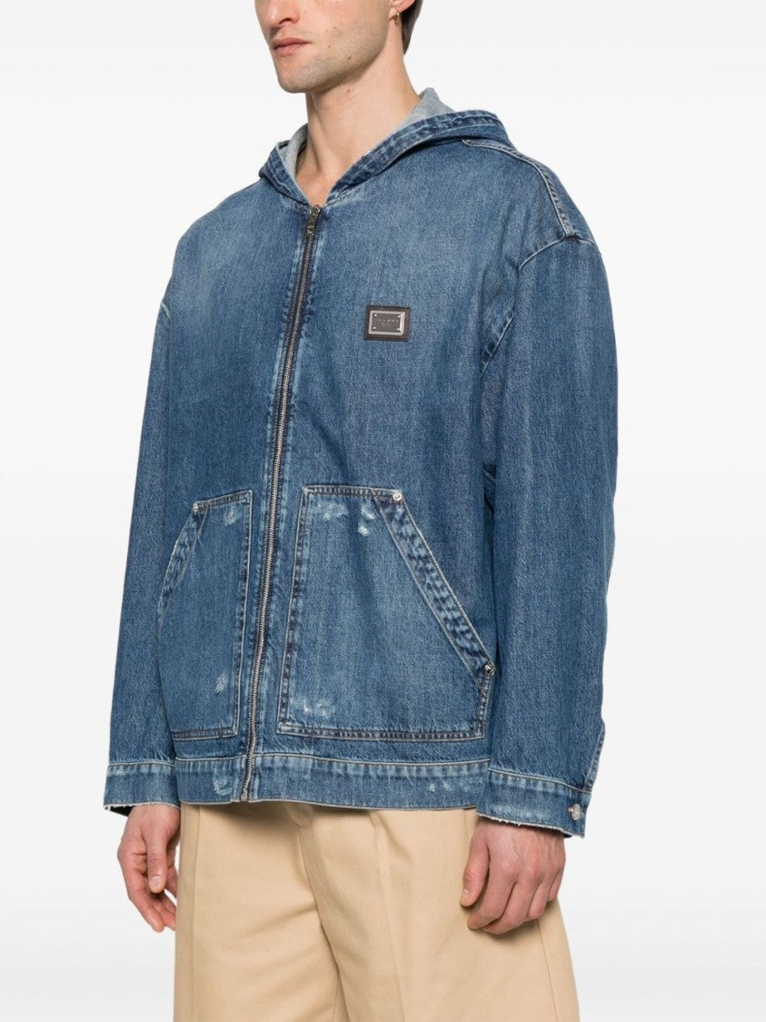 Dolce & Gabbana Indigo Blue Denim Casual Jacket With Classic Hood