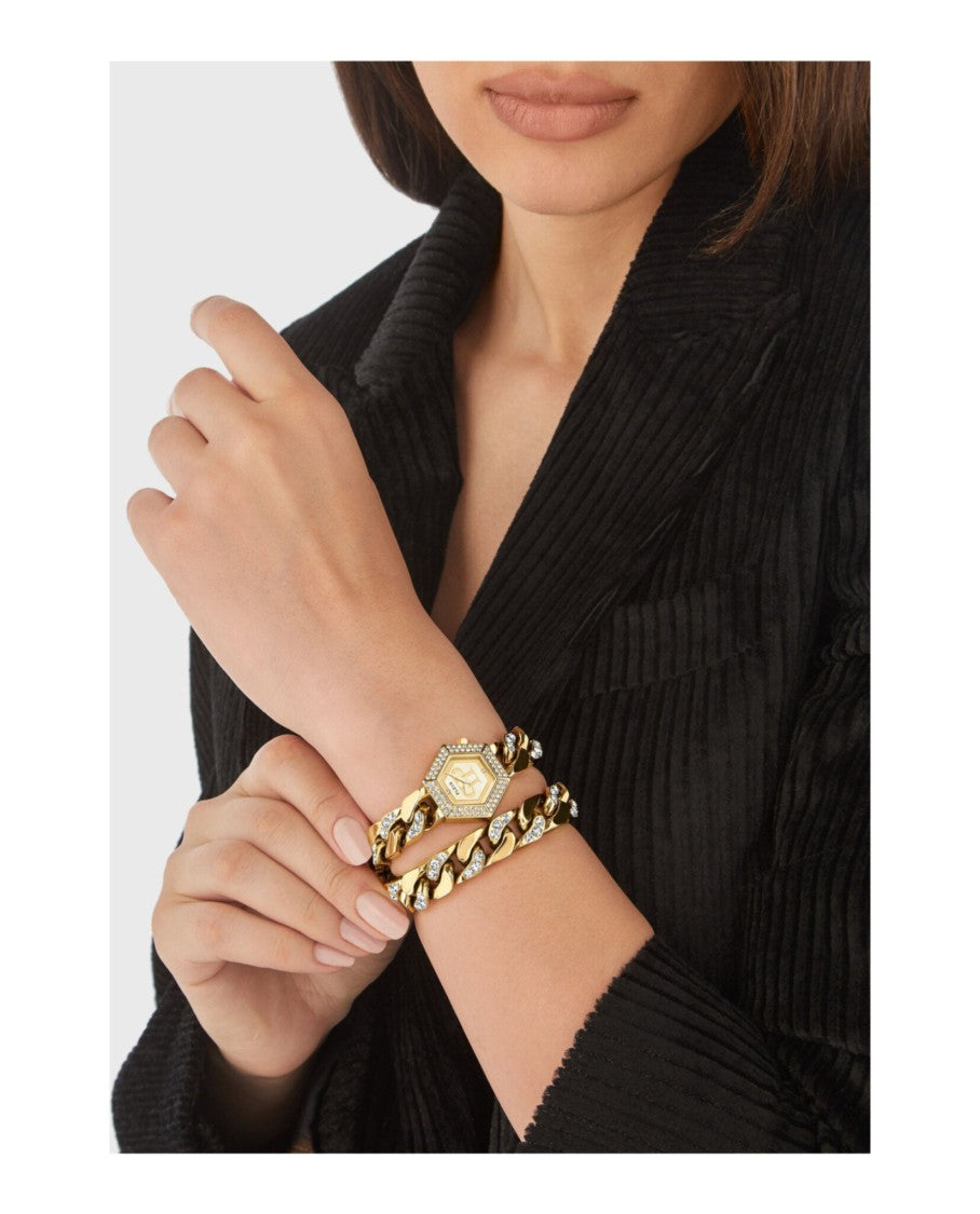 Philipp Plein Hexagonal Crystal-Accent Timepiece With Ip Yellow Gold Finish