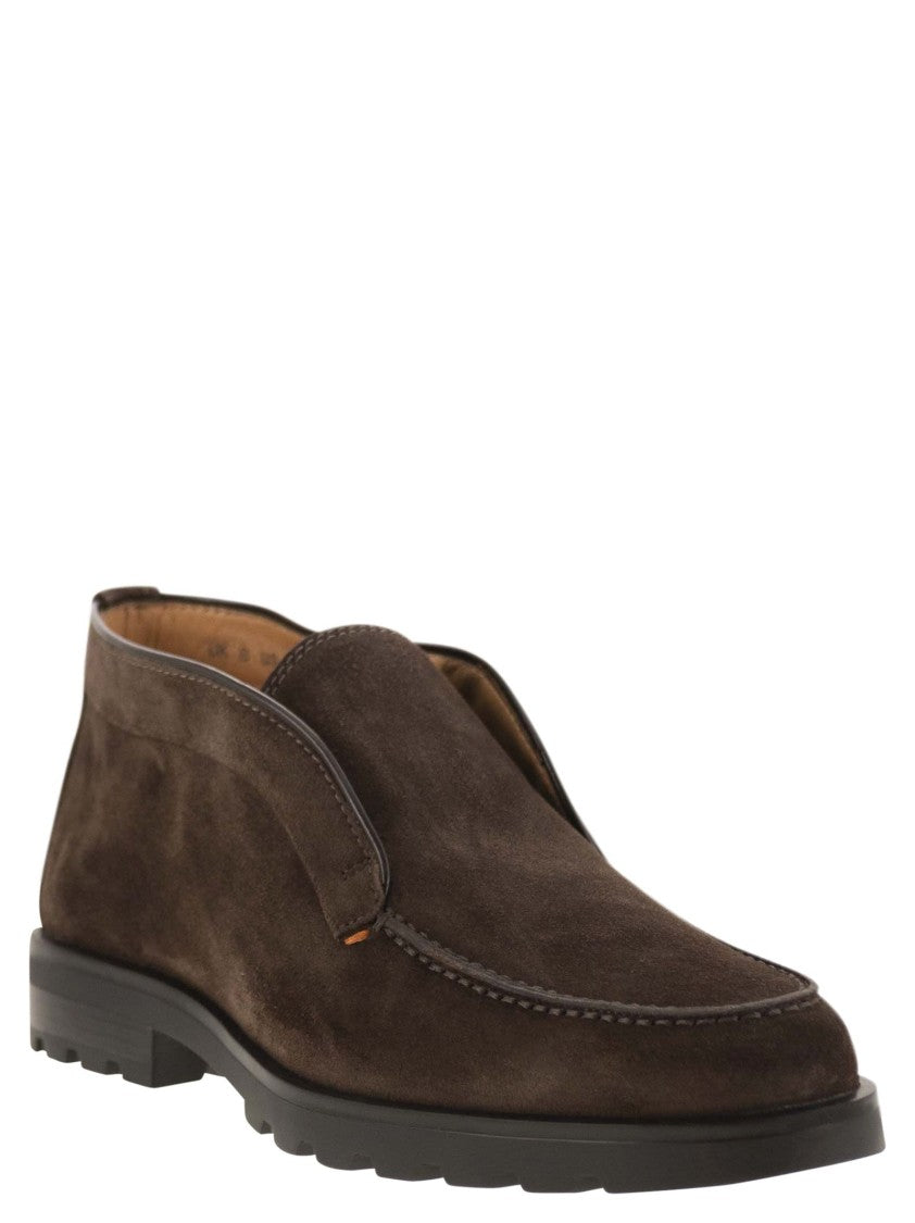 Santoni Suede Ankle Boot Without Laces