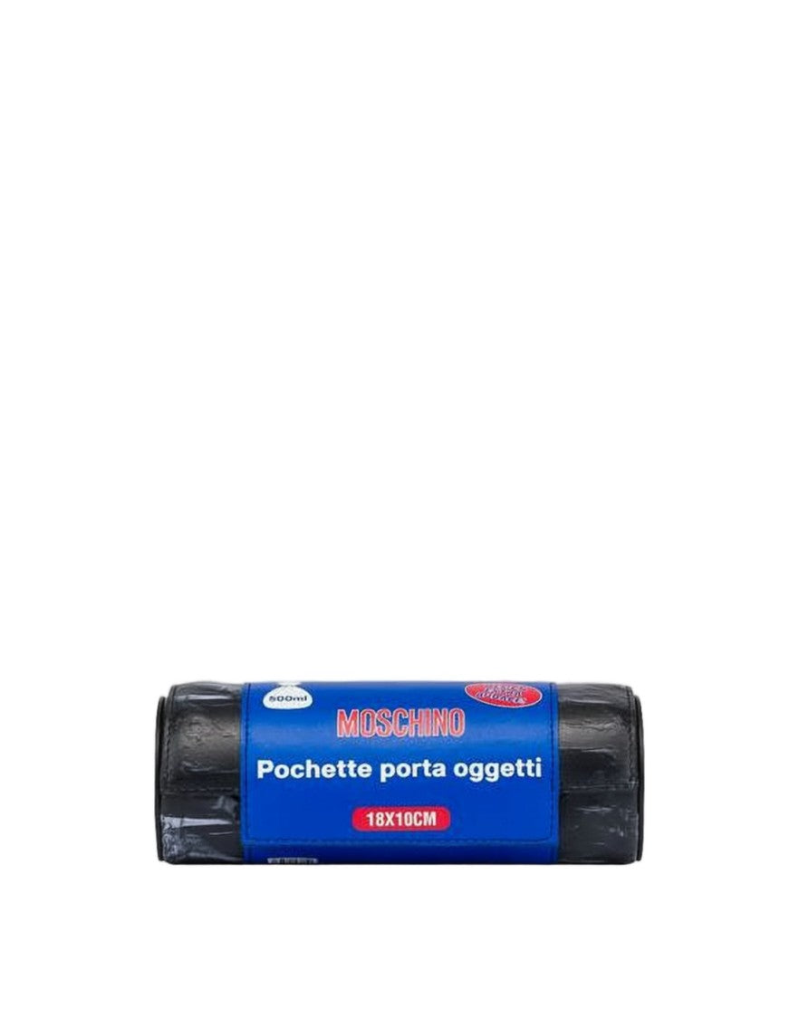 Moschino Cylindrical Black Clutch With Glossy Finish