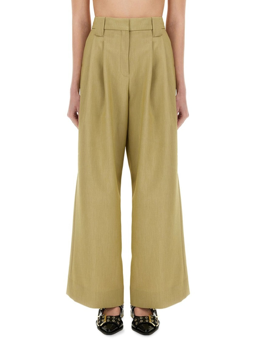 Ganni Mid-Waist Wide-Leg Suit Pants