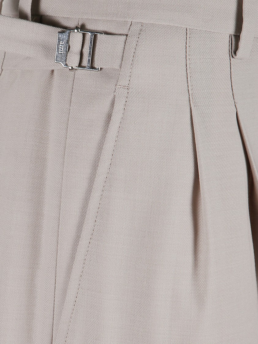 Ami Paris Beige Wool Trousers With High Waist