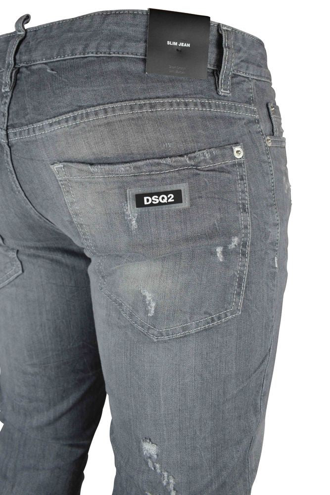 Dsquared2 Light Gray Slim-Fit Jeans With Distressed Details