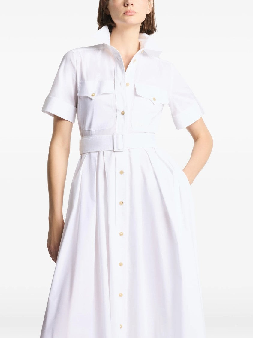 Fay White Midi Structured Collar Belted Dress